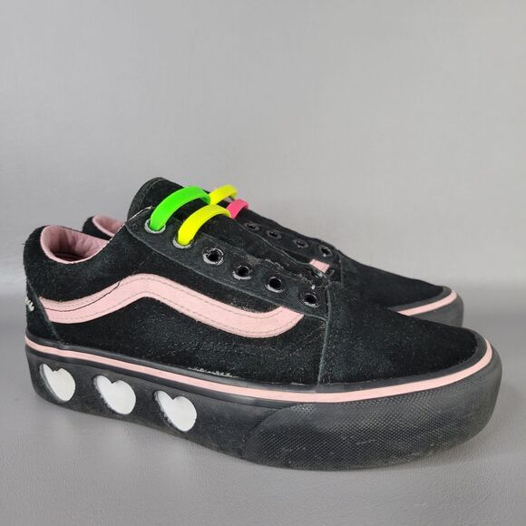 Vans Lazy Oaf Old Skool Platform Black Suede Heart Cutouts Bad For You Size 5 - Picture 4 of 16